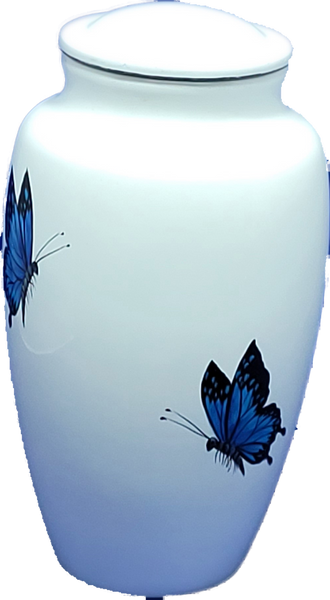 Urne blanche avec papillon cendre - Urne Cinéraire Lambert