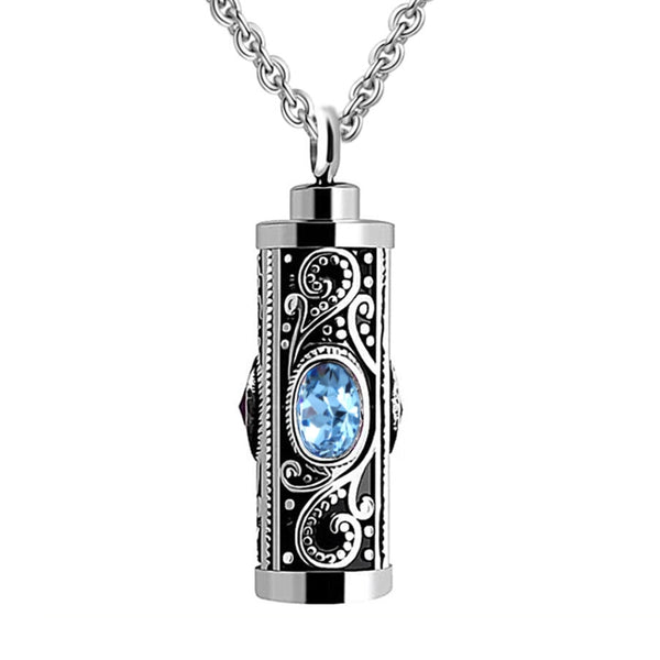 Bijoux reliquaire en cristal et acier inoxydable, pendentif en forme de cylindre, pierre de naissance cendre - Urne Cinéraire Lambert