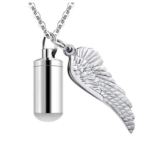 Collier cylindrique, pendentif avec aile d'ange cendre - Urne Cinéraire Lambert