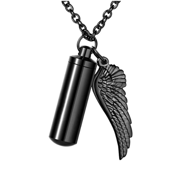 Collier cylindrique, pendentif avec aile d'ange cendre - Urne Cinéraire Lambert